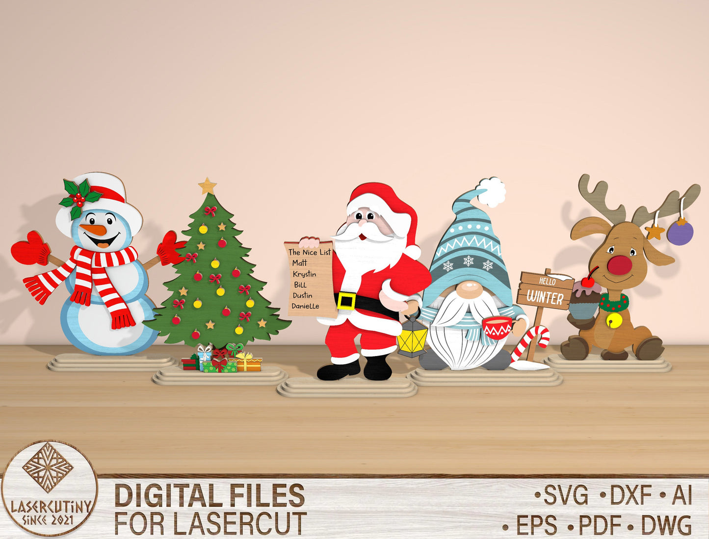 Christmas Character Tabletop Decor Laser Cut File | Ready to Cut | Glowforge, xTool, LightBurn, etc. My Store