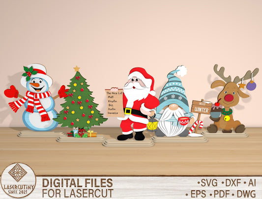 Christmas Character Tabletop Decor Laser Cut File | Ready to Cut | Glowforge, xTool, LightBurn, etc. My Store