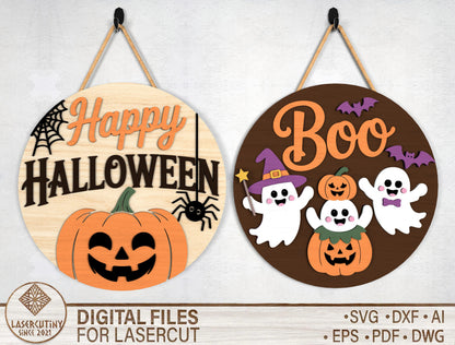 Happy Halloween Ghost Door Sign SVG Laser Cut Files for Glowforge