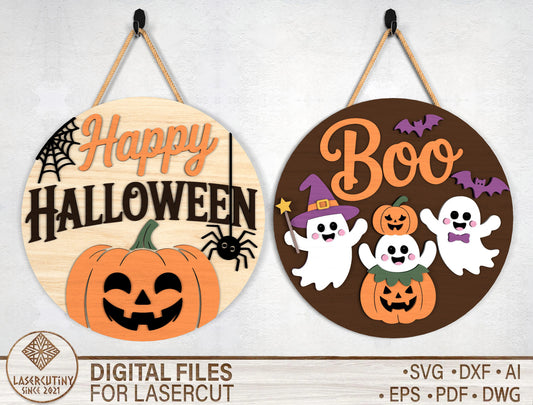 Happy Halloween Ghost Door Sign SVG Laser Cut Files for Glowforge