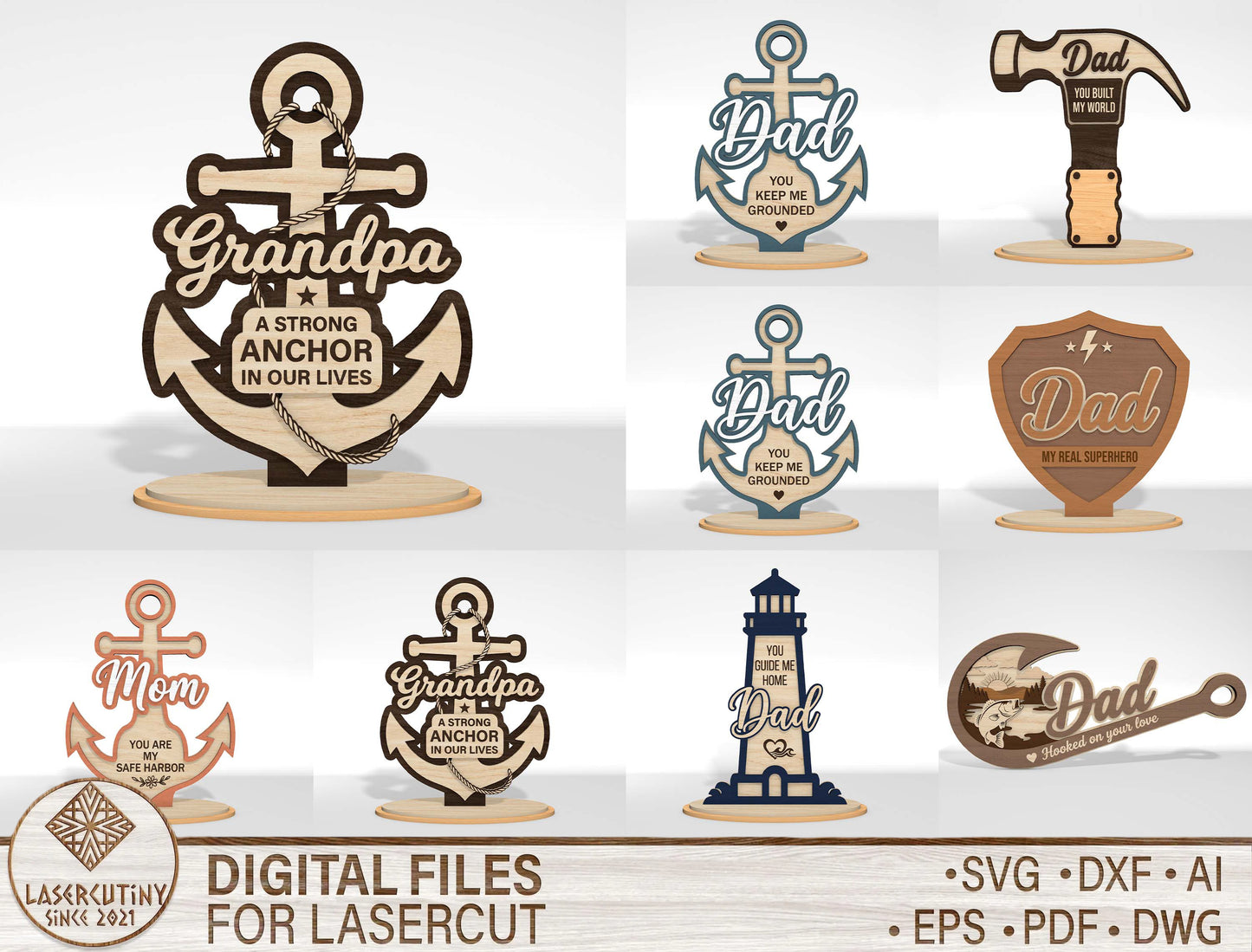 Father’s Day Tabletop Sign SVG Bundle for Glowforge and xTool
