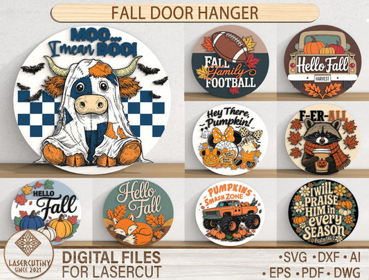 Fall Door Hanger SVG Bundle for Glowforge xTool LightBurn 9 Designs