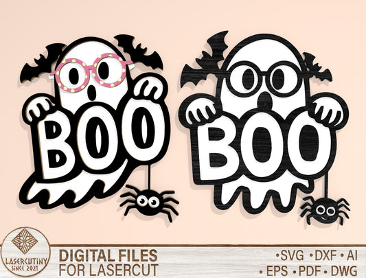 Halloween Boo Ghost Door Hanger SVG Laser Cut File | 2 Cute Spooky Designs | Funny Front Door Decor | Glowforge, xTool, LightBurn, etc.