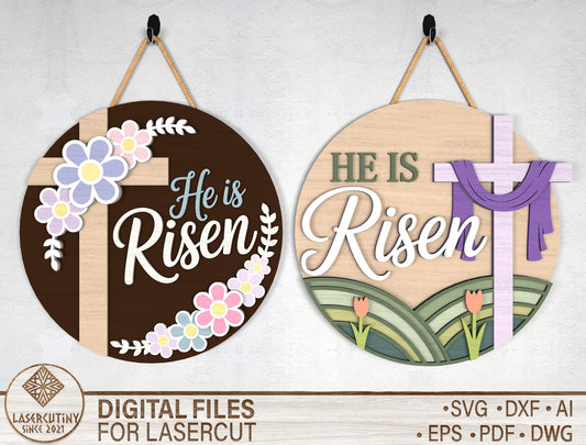 He Is Risen Religious Easter Door Sign SVG Bundle for Glowforge and xTool