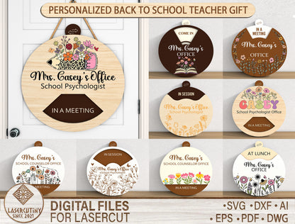 Personalized Teacher Office Door Sign SVG Laser Cut File for xTool and Glowforge
