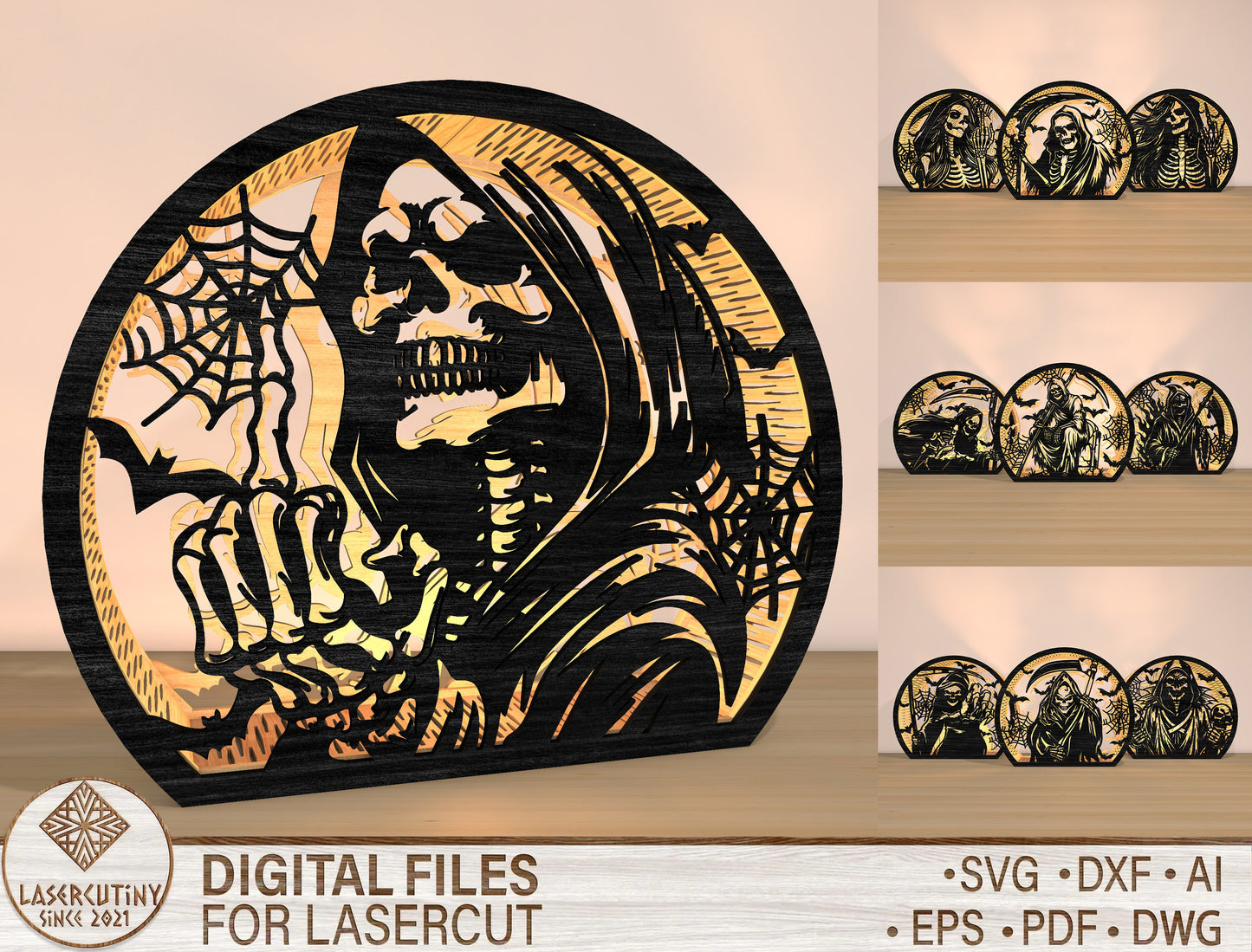 Halloween Grim Reaper Lantern SVG Bundle for LightBurn and Glowforge
