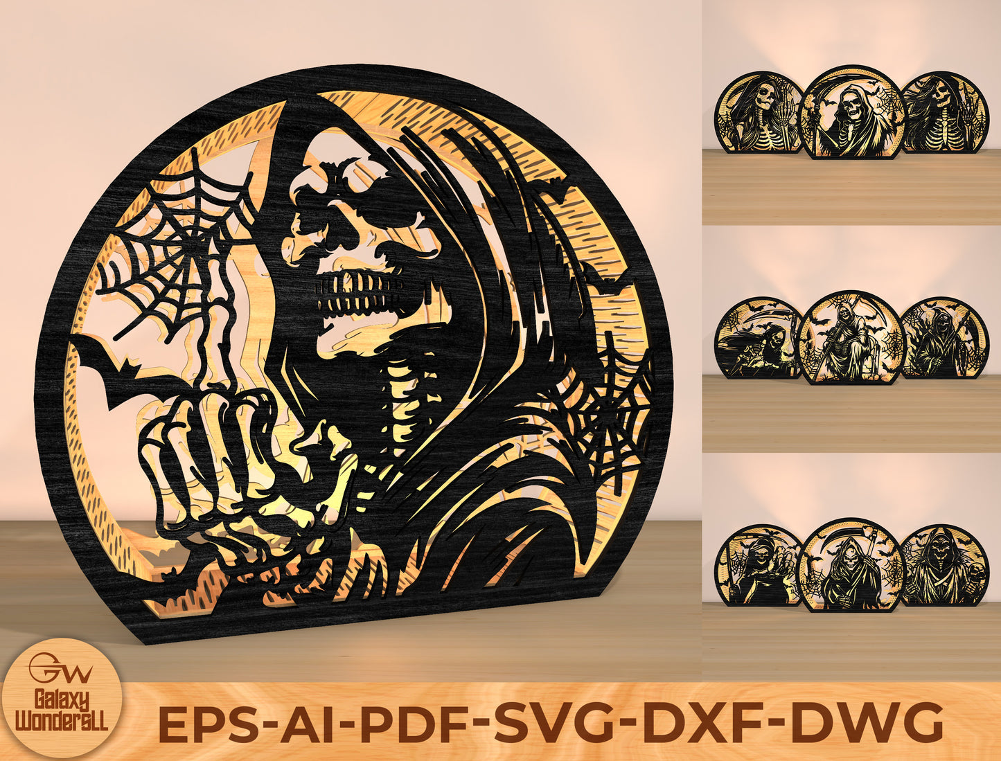 Halloween Grim Reaper Lantern SVG Bundle Laser Cut File | Spooky Skeleton Light Decor | Gothic Shadow Lantern | Glowforge, xTool, LightBurn, etc.
