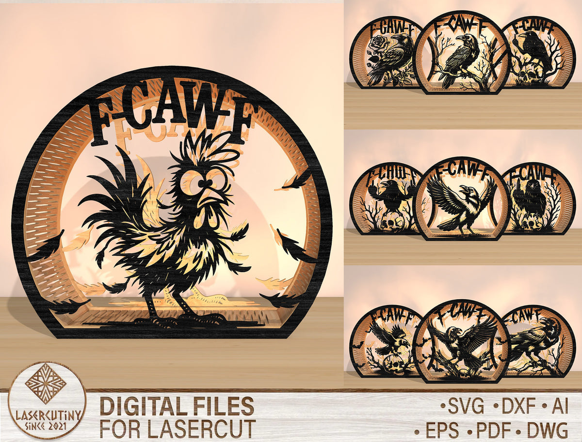 F-CAW-F Funny Raven & Rooster Halloween Lantern SVG Bundle 1