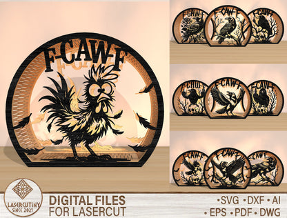 F-CAW-F Funny Raven & Rooster Halloween Lantern SVG Bundle 1