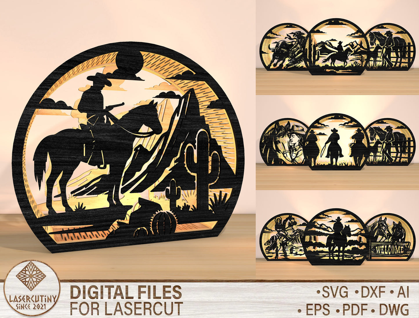 Cowboy Western Lantern SVG Bundle for Glowforge xTool Laser Cut File
