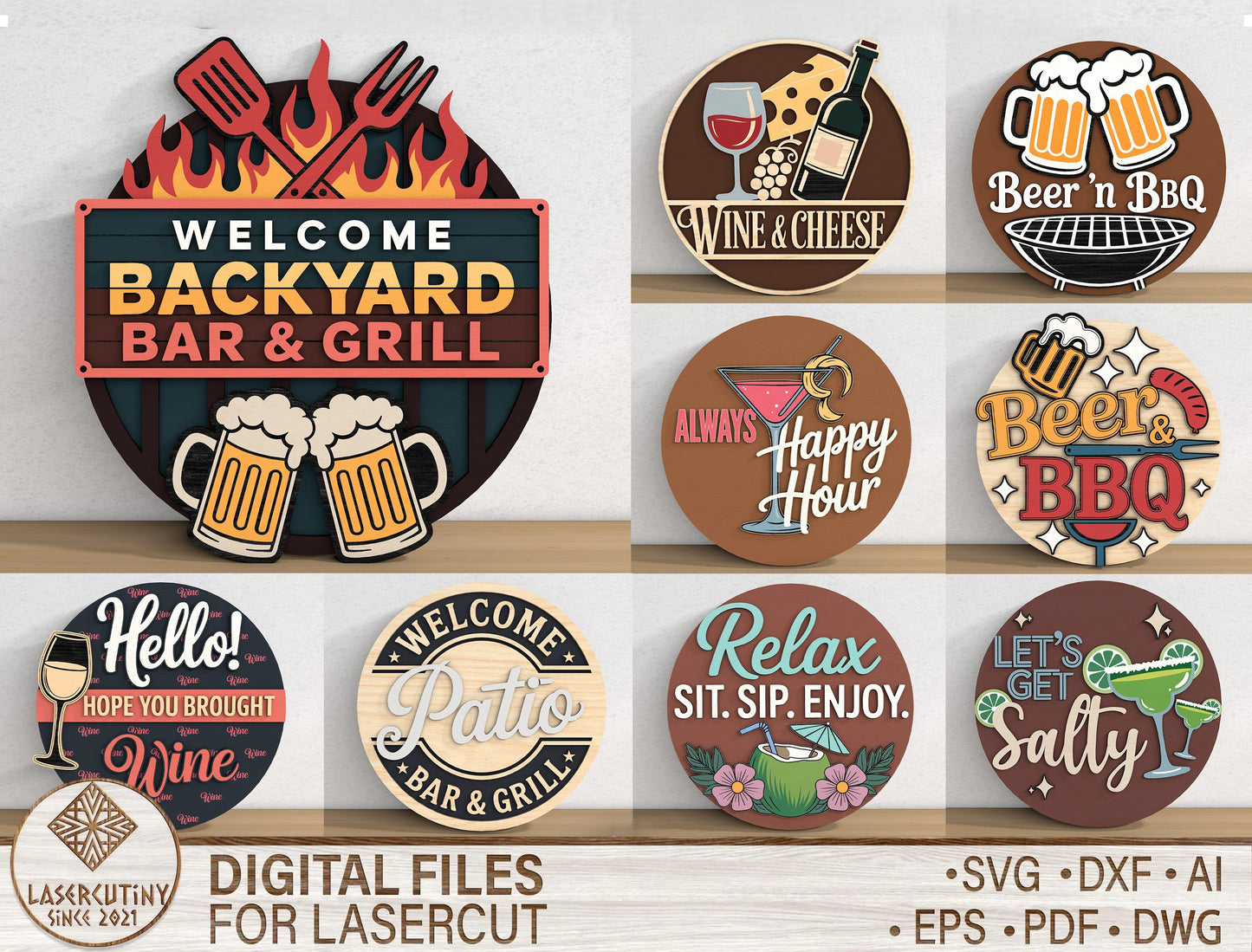 Backyard Bar and Grill SVG Bundle for Glowforge, xTool, and LightBurn