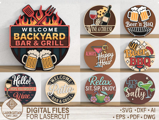 Backyard Bar and Grill SVG Bundle for Glowforge, xTool, and LightBurn