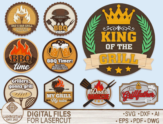 BBQ Grill Sign Bundle SVG Laser Cut File for xTool and Glowforge