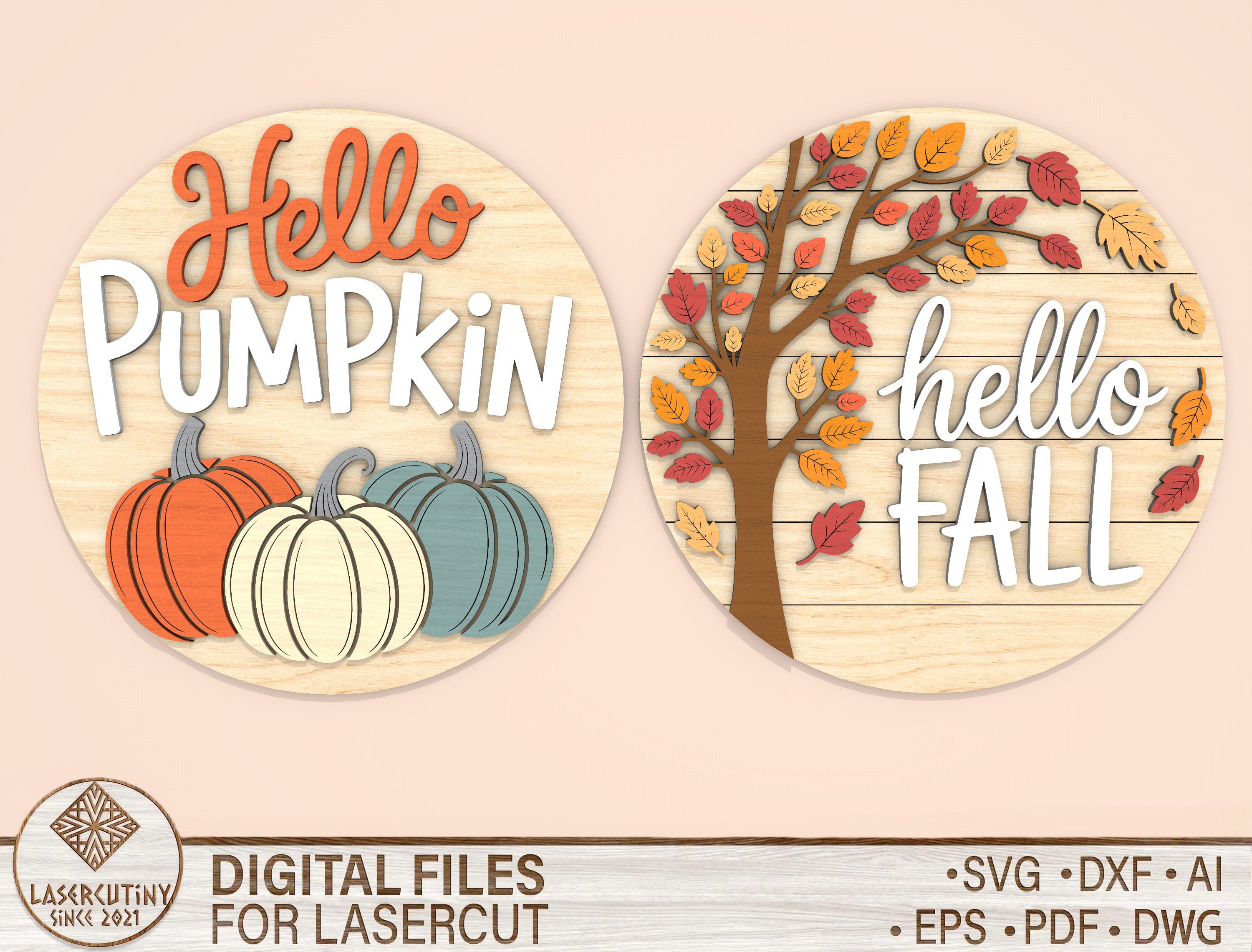 Hello Pumpkin Fall Tree Door Hanger SVG Set
