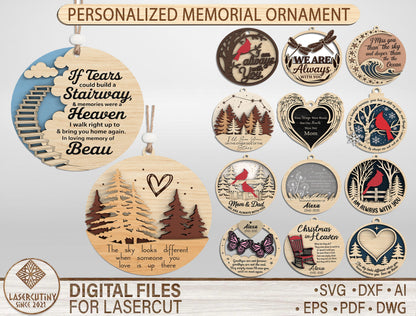 Personalized Memorial Ornament SVG Bundle Laser Cut File for Glowforge and xTool