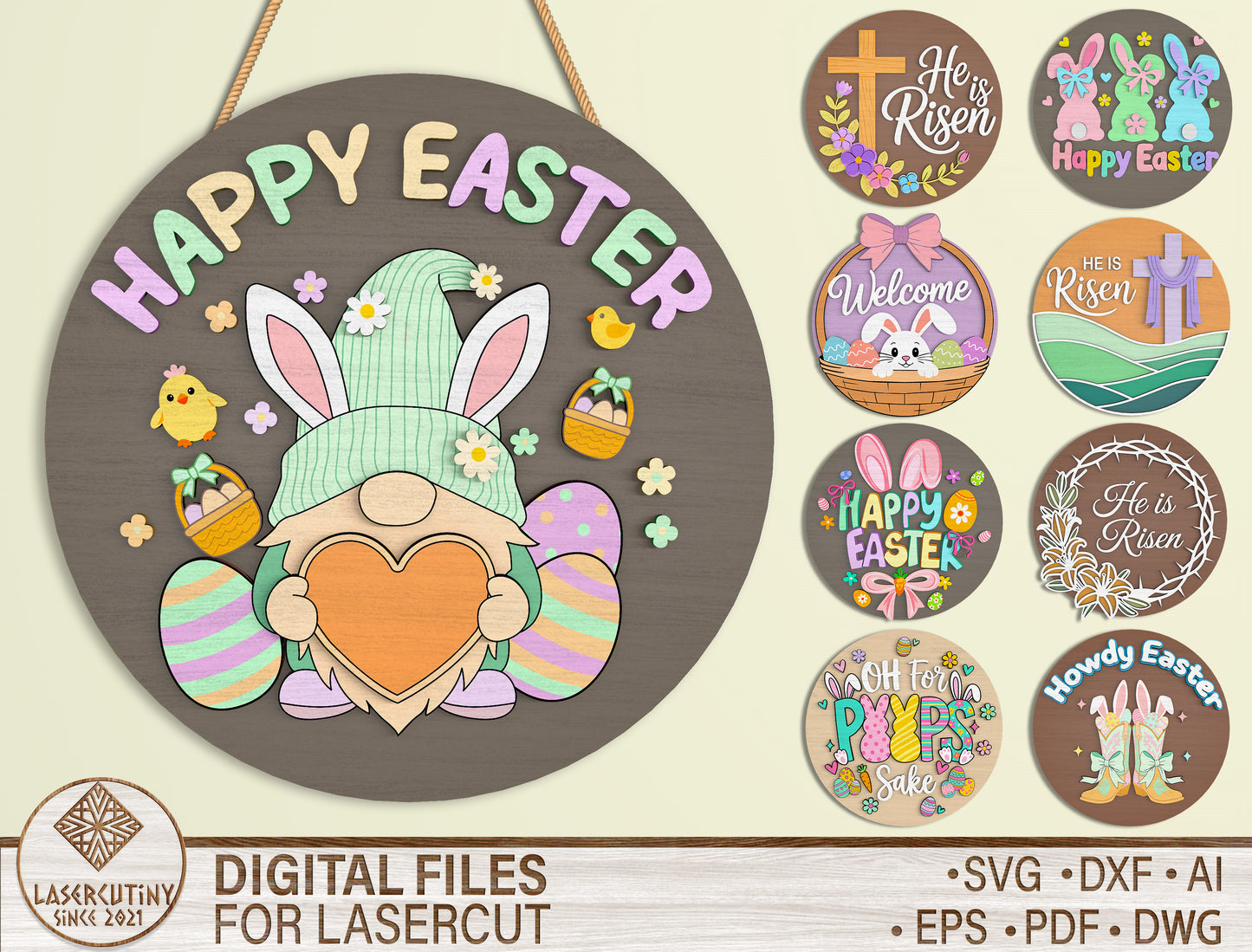 Easter Bunny Door Sign SVG Bundle Cute Bunny Quote for LightBurn