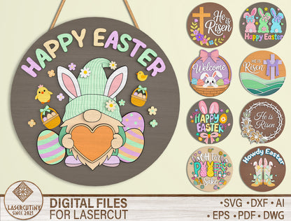 Easter Bunny Door Sign SVG Bundle Cute Bunny Quote for LightBurn
