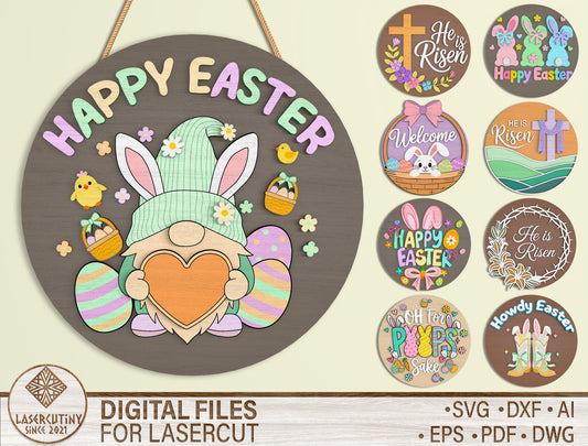Easter Bunny Door Sign SVG Bundle Cute Bunny Quote for LightBurn