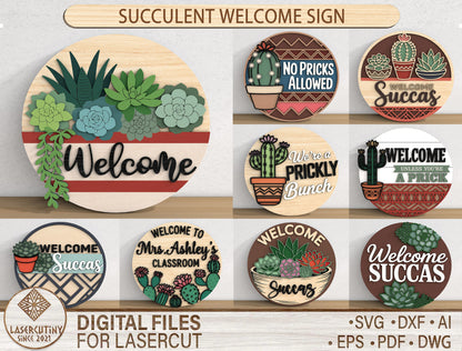 Succulent Welcome Sign SVG Bundle for Glowforge xTool Laser Cut File