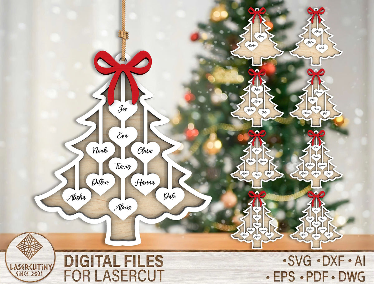 Personalized Family Christmas Tree Ornament SVG with Names 1