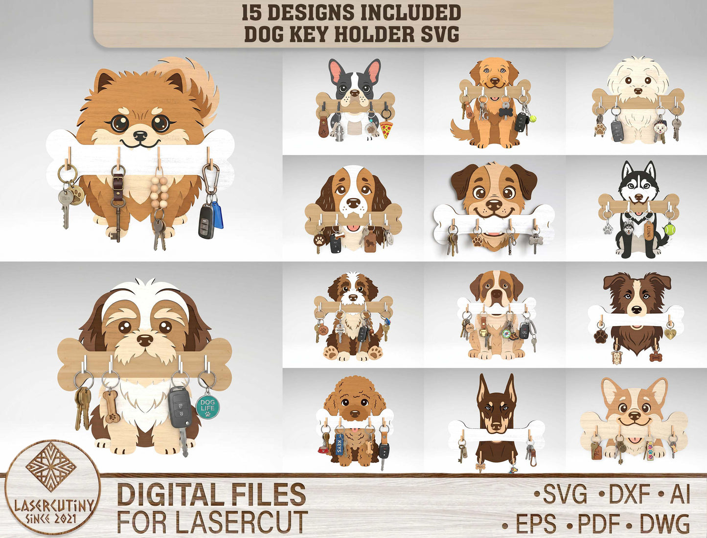 Dog Key Holder SVG Bundle for xTool, Glowforge, or LightBurn