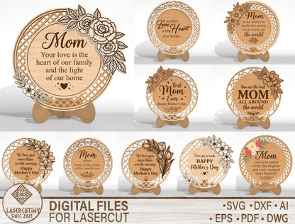 Mother Plaque SVG Bundle Laser Cut File for Glowforge and LightBurn