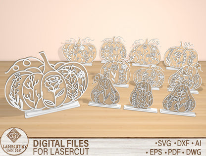 Floral Pumpkin and Gourd SVG Laser Cut File for Glowforge and xTool