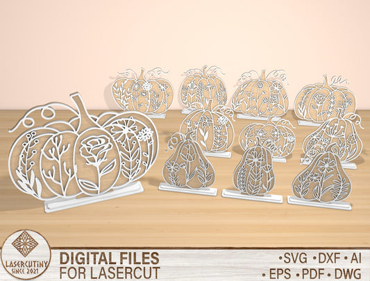 Floral Pumpkin and Gourd SVG Laser Cut File for Glowforge and xTool