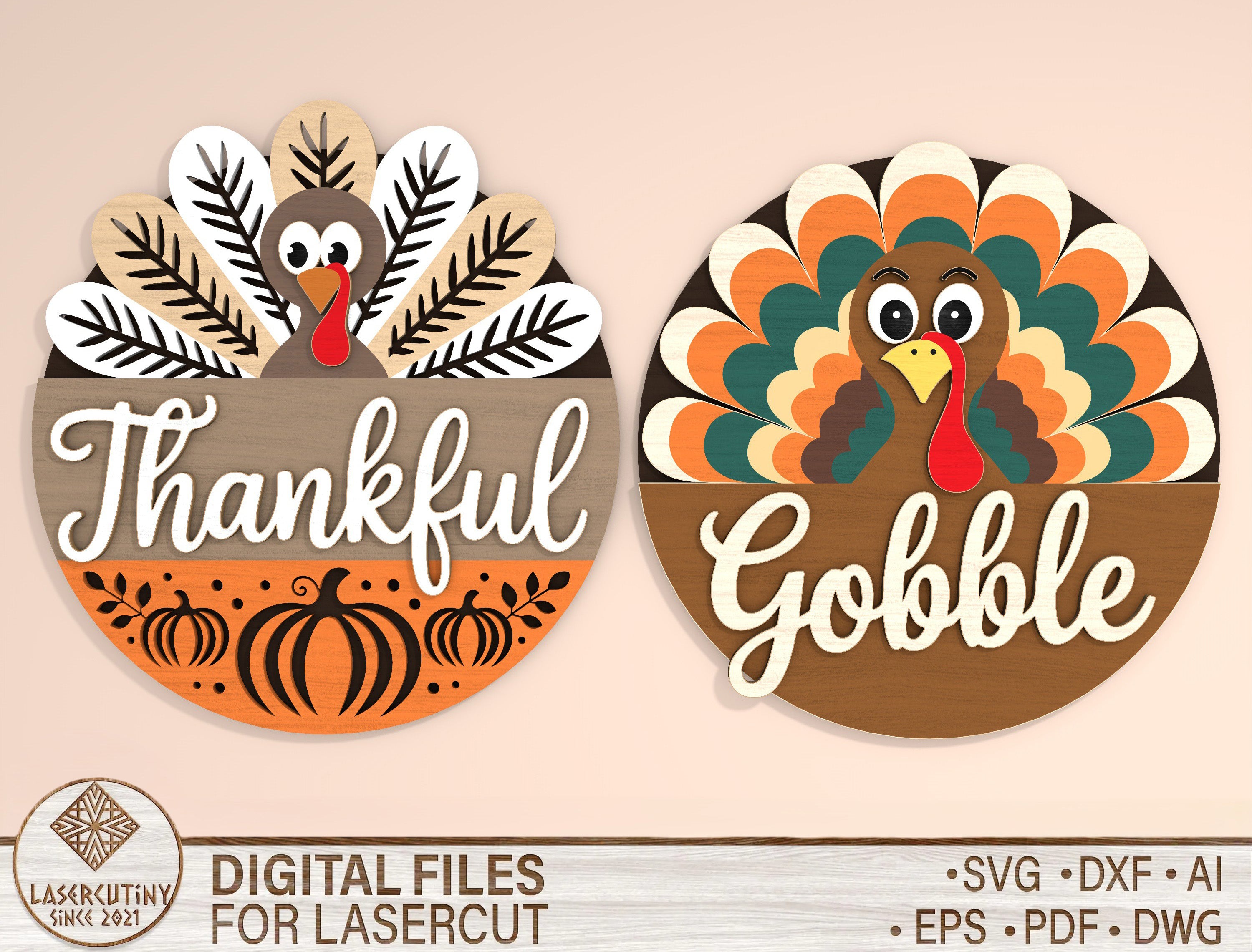 Thankful Gobble Turkey Door Hanger SVG Bundle