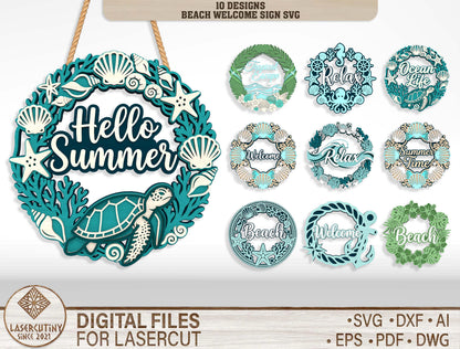 Beach Welcome Sign SVG Bundle with 10 Designs for xTool and Glowforge