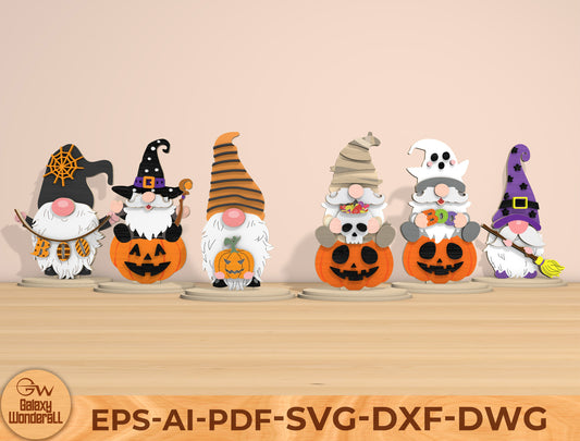 Halloween Pumpkin Gnome SVG Bundle Laser Cut File | 6 Cute Gnome Designs | Spooky Tabletop Decor | Glowforge, xTool, LightBurn, etc.