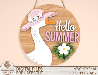 “Hello Summer” Goose Door Sign SVG for Glowforge and xTool