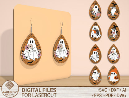 Halloween Ghost Teardrop Earrings SVG Bundle for Glowforge xTool LightBurn 8 Designs