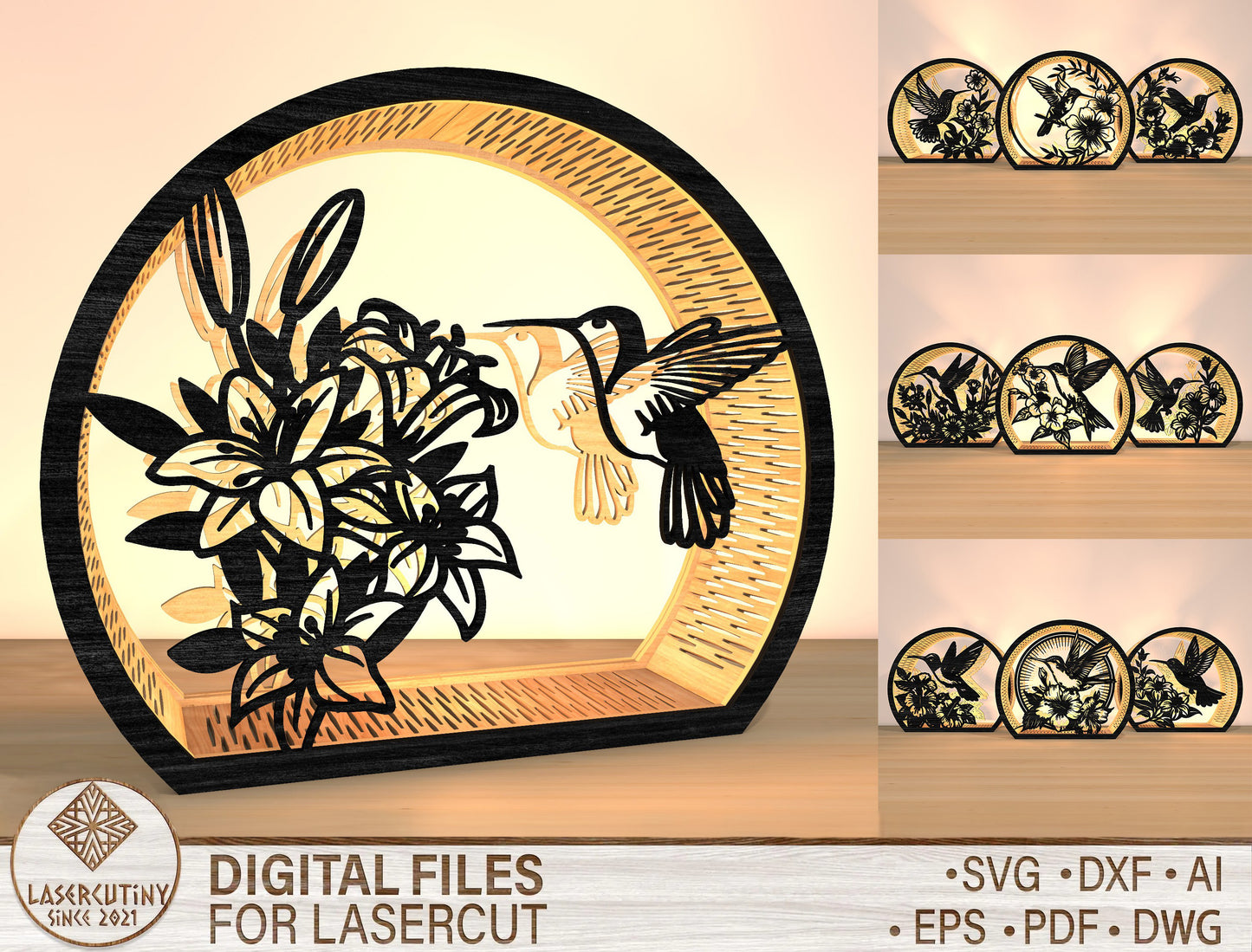 Hummingbird Lantern SVG Bundle for Glowforge xTool Laser Cut File