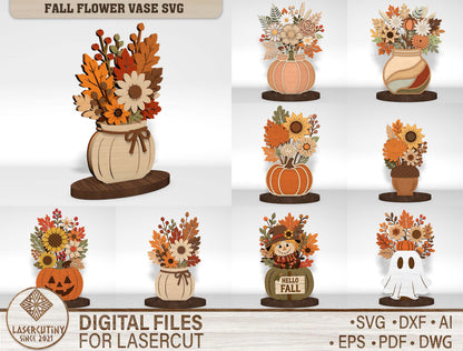Fall Flower Vase SVG Bundle Glowforge xTool LightBurn