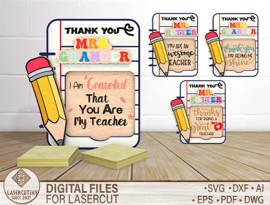 Teacher Sticky Note Holder SVG Bundle for Glowforge and LightBurn