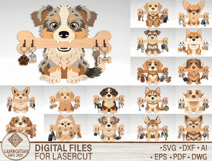 Dog Breed Key Holder SVG Bundle for Glowforge and LightBurn