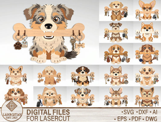 Dog Breed Key Holder SVG Bundle for Glowforge and LightBurn