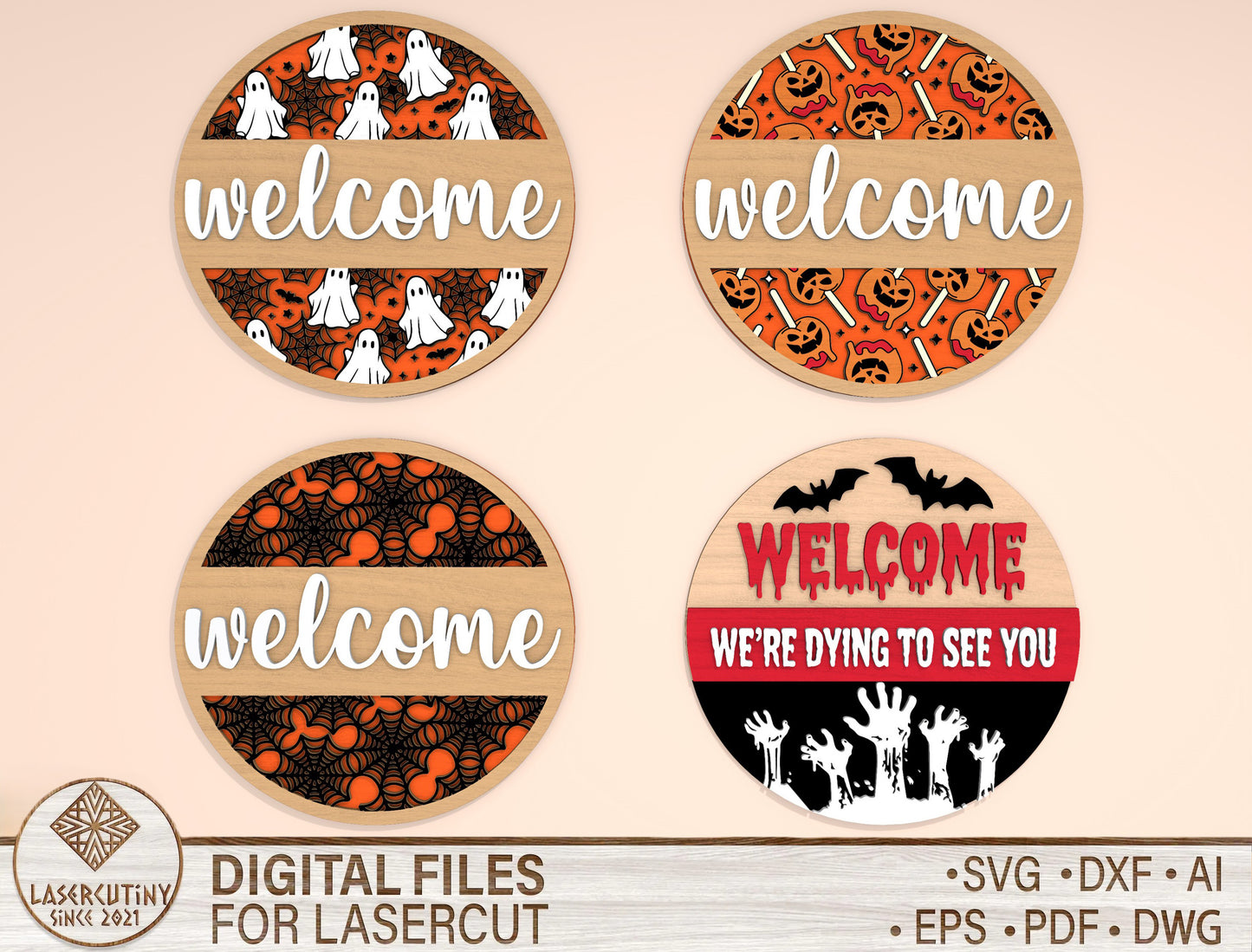 Halloween Welcome Door Hanger SVG Set for Glowforge xTool LightBurn