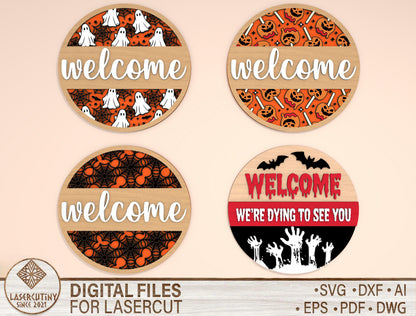 Halloween Welcome Door Hanger SVG Set for Glowforge xTool LightBurn