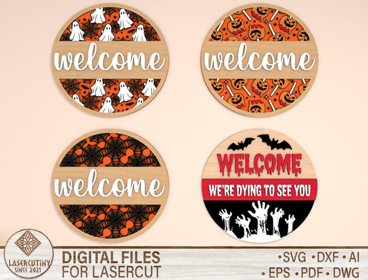 Halloween Welcome Door Hanger SVG Set for Glowforge xTool LightBurn