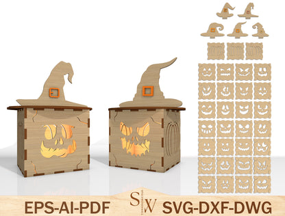 Halloween Pumpkin Face Lantern SVG Bundle Laser Cut File | 35 Pumpkin Face Designs | Spooky Light Decor | Glowforge, xTool, LightBurn, etc.