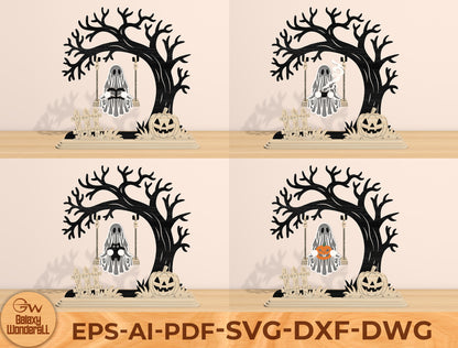 Halloween Tree Scene Lantern SVG Bundle Laser Cut File | 4 Spooky Tabletop Designs | Shadow Light Decor | Glowforge, xTool, LightBurn, etc.