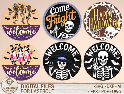 Halloween Skeleton Welcome Door Hanger SVG Bundle for Glowforge LightBurn