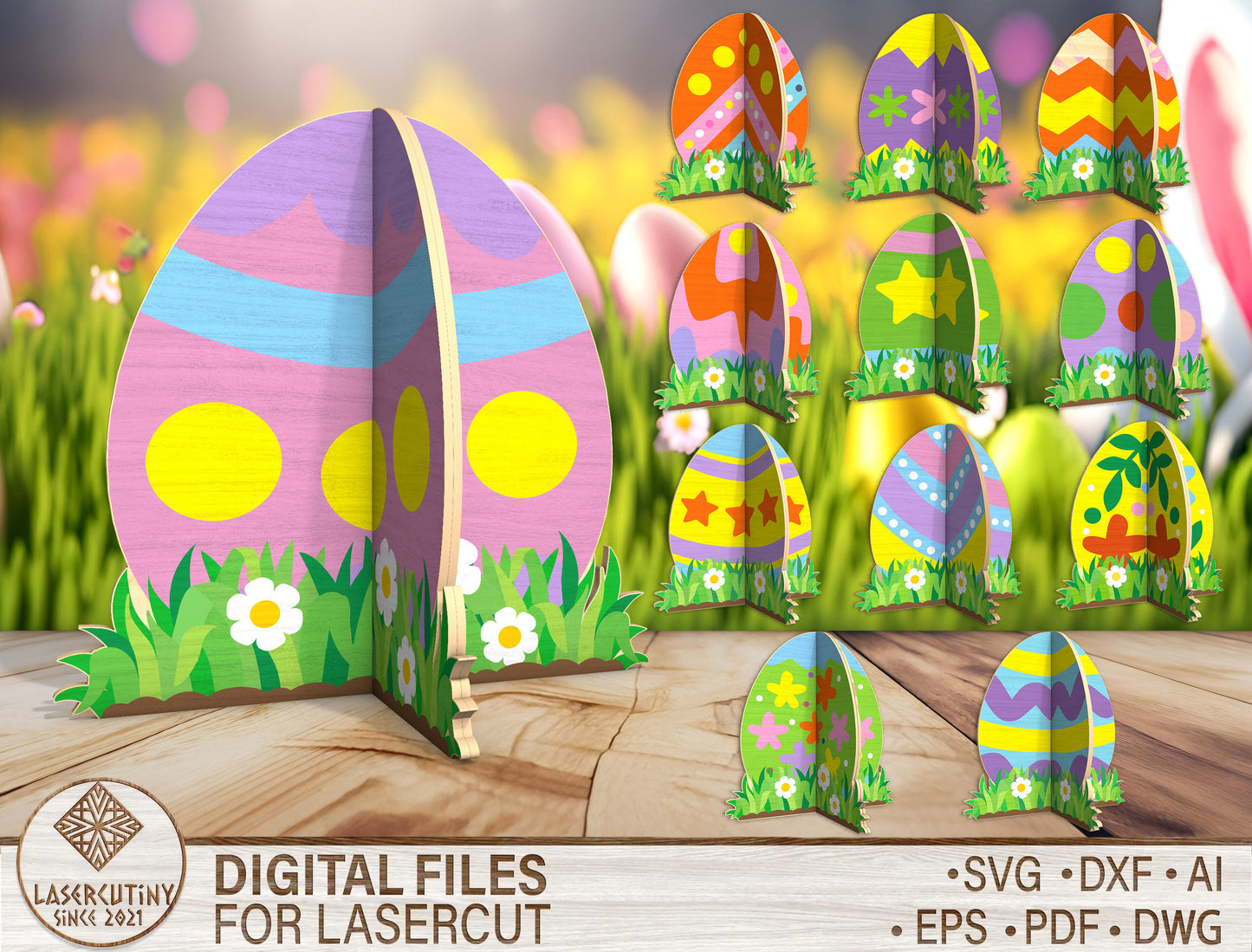 Easter Egg Stand SVG Freestanding Egg Ornament Spring for LightBurn