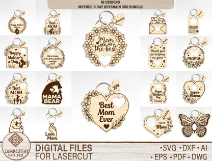 Mother's Day Keychain Gift SVG Bundle Laser Cut File for Glowforge and xTool