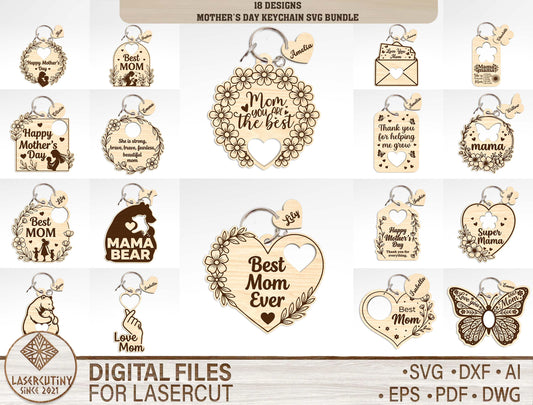 Mother's Day Keychain Gift SVG Bundle Laser Cut File for Glowforge and xTool