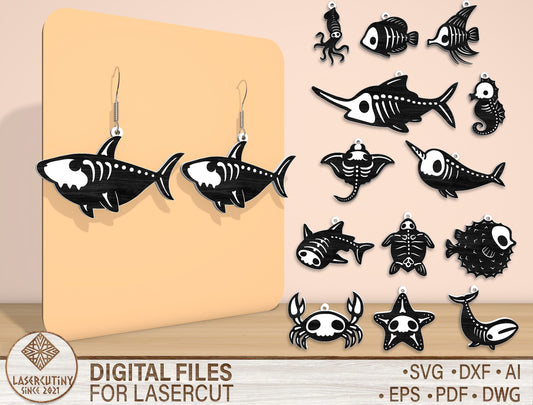 Halloween Ocean Skeleton Earrings SVG Bundle for Glowforge xTool LightBurn