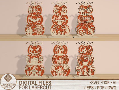 Halloween Pumpkin Stack SVG Laser Cut File for LightBurn and Glowforge