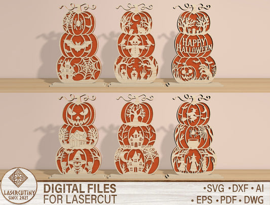 Halloween Pumpkin Stack SVG Laser Cut File for LightBurn and Glowforge